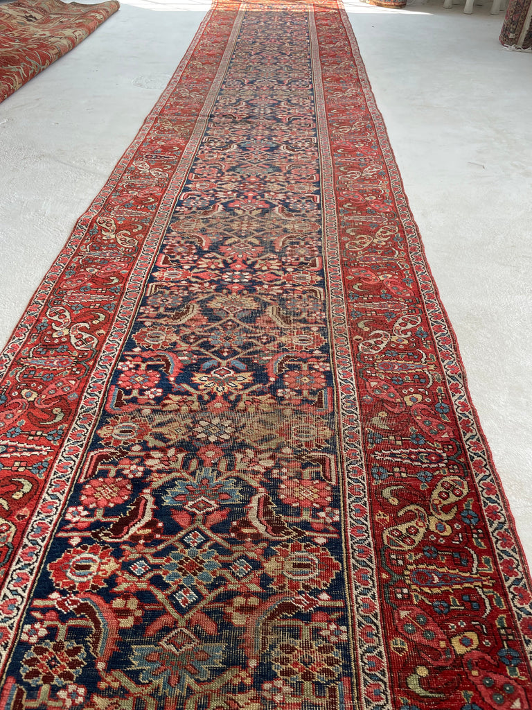 RAW BEAUTY Antique Halvai Bidjar Runner | GORGEOUS Boteh Border with Lime Greens | 3.6 x 17.7