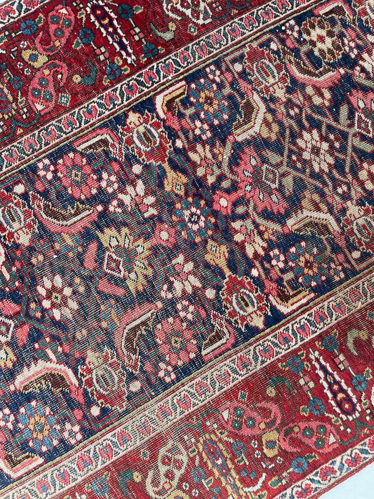 RAW BEAUTY Antique Halvai Bidjar Runner | GORGEOUS Boteh Border with Lime Greens | 3.6 x 17.7