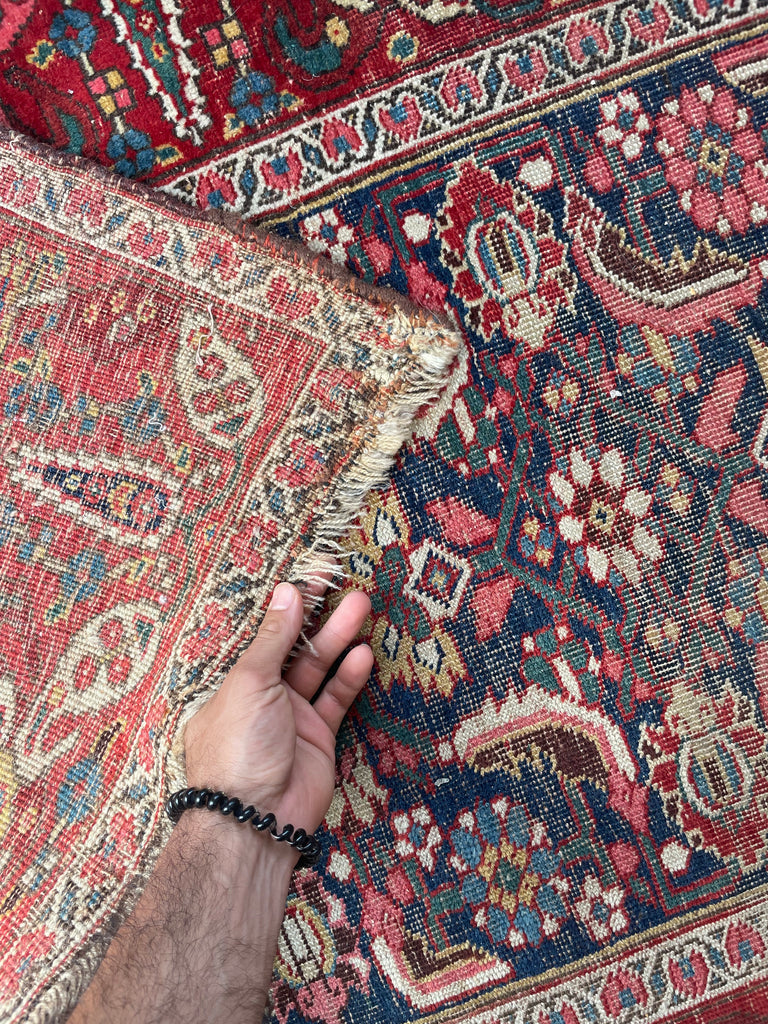 RAW BEAUTY Antique Halvai Bidjar Runner | GORGEOUS Boteh Border with Lime Greens | 3.6 x 17.7