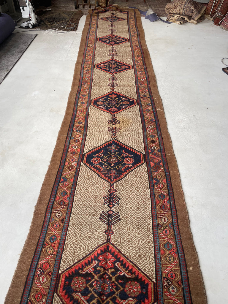 SOLD | 20+ FOOT LONG Brilliant Raw Nomadic Camel Hair Antique Runner | 3.6 x 20.7