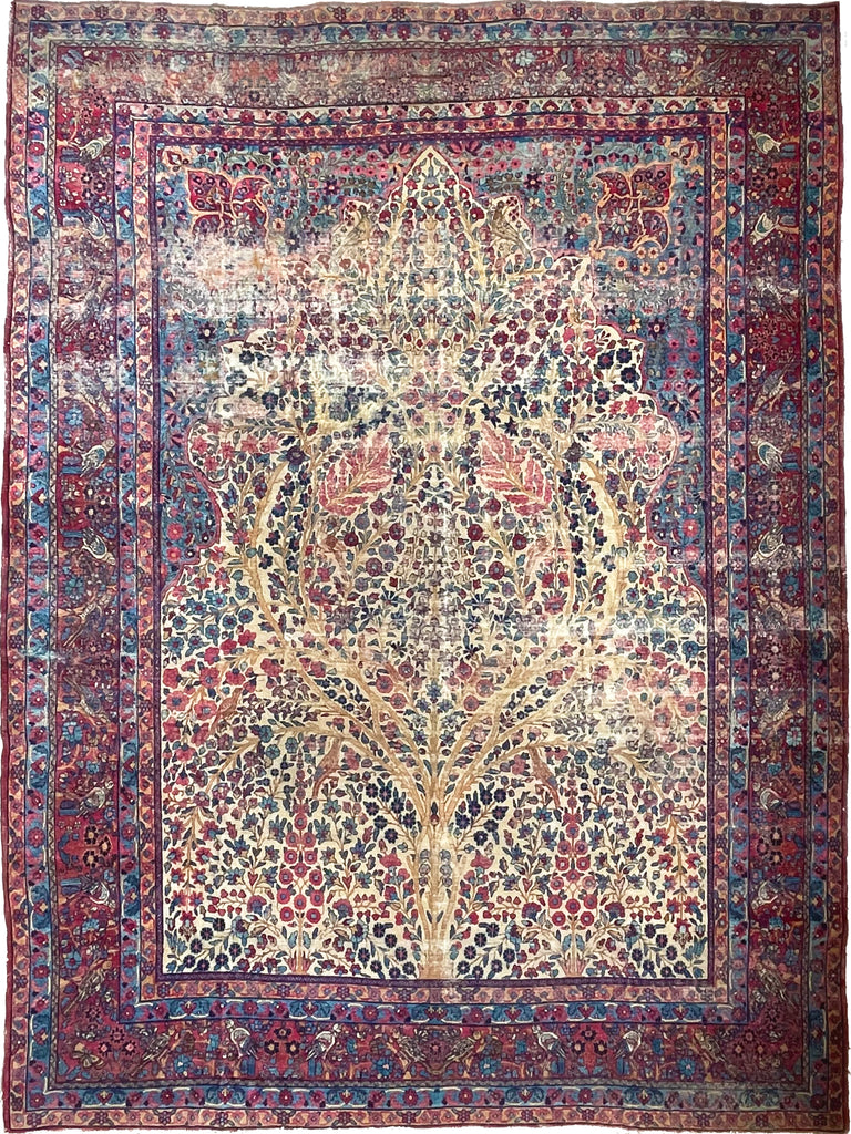 SOLD | TREE OF LIFE with Birds of Paradise  Bird Birder | Antique Kerman Lavar with Incredible Colors | 10.7 x 14