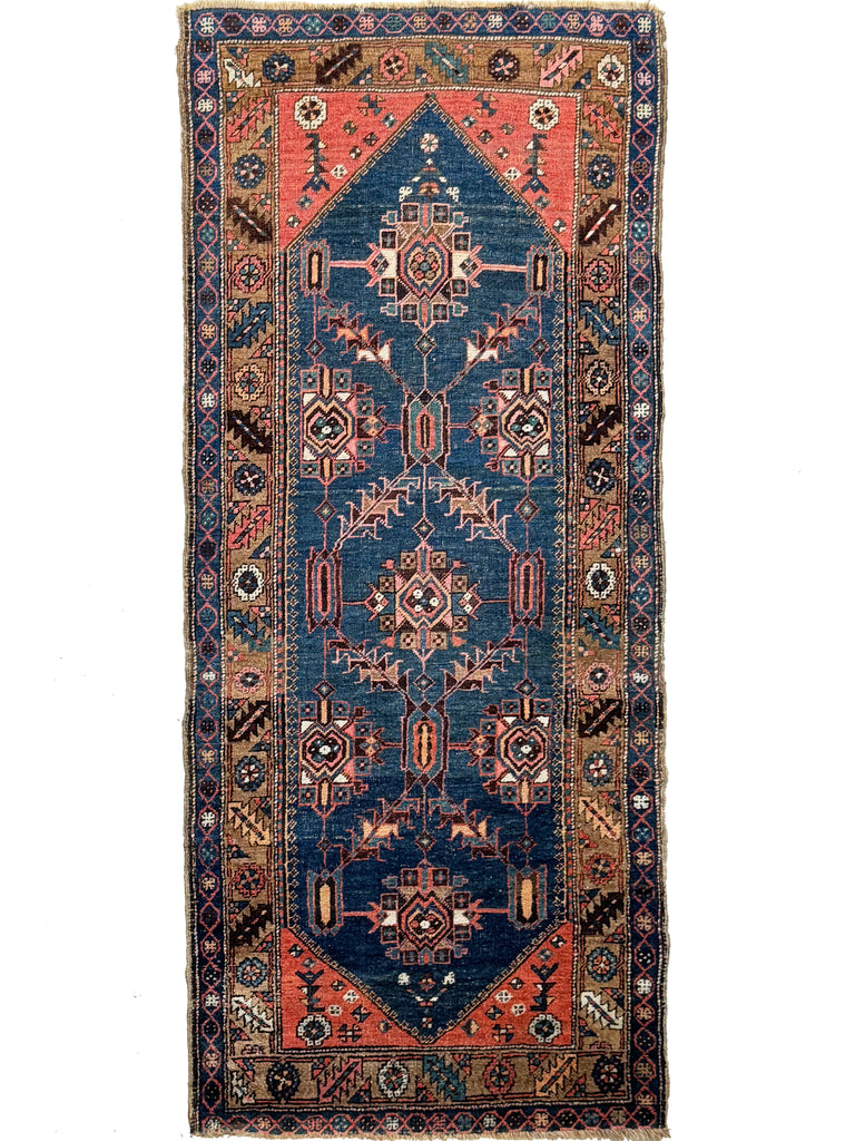 COLLECTOR'S Antique NW Persian Bakshayesh Runner | Camel, Indigo, Coral Wool Foundation | 3.2 x 7.10