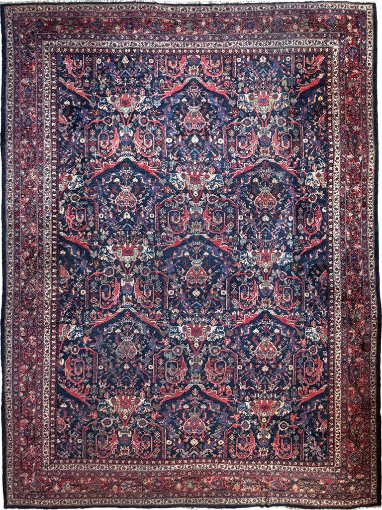 PALATIAL Antique Persian Mahal in AMAZING "Mostofi / Mustafi" Design | Gorgeous Sushi Pinks, Rust, Emerald, Seafoam, Indigo | 12.4 x 16.6