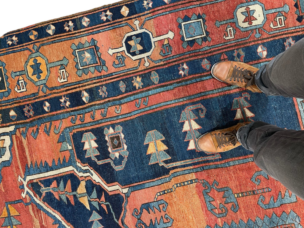 ASTONISHING Antique Persian Serapi 👑 KING of KINGS 👑  | World Class DIAMOND Textile in Terracotta, Sunset-Clay & Indigo | 9.8 x 16