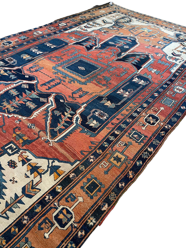 ASTONISHING Antique Persian Serapi 👑 KING of KINGS 👑  | World Class DIAMOND Textile in Terracotta, Sunset-Clay & Indigo | 9.8 x 16
