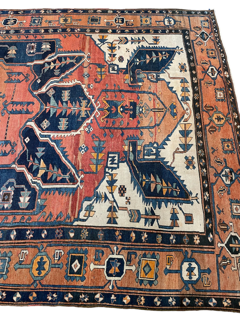 ASTONISHING Antique Persian Serapi 👑 KING of KINGS 👑  | World Class DIAMOND Textile in Terracotta, Sunset-Clay & Indigo | 9.8 x 16