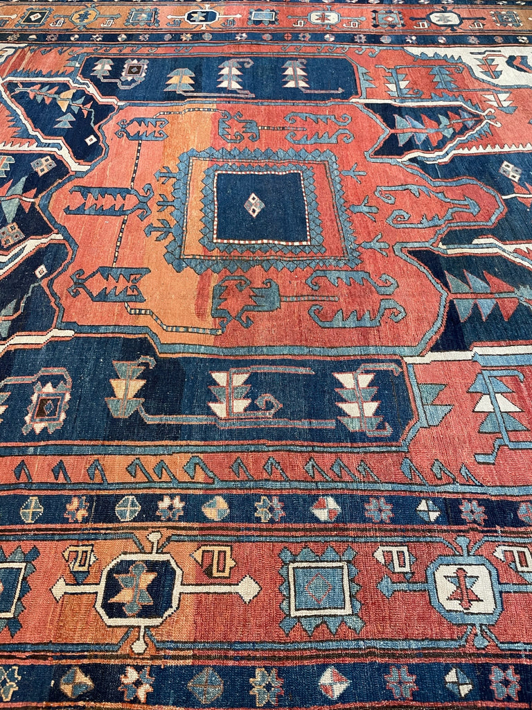 ASTONISHING Antique Persian Serapi 👑 KING of KINGS 👑  | World Class DIAMOND Textile in Terracotta, Sunset-Clay & Indigo | 9.8 x 16