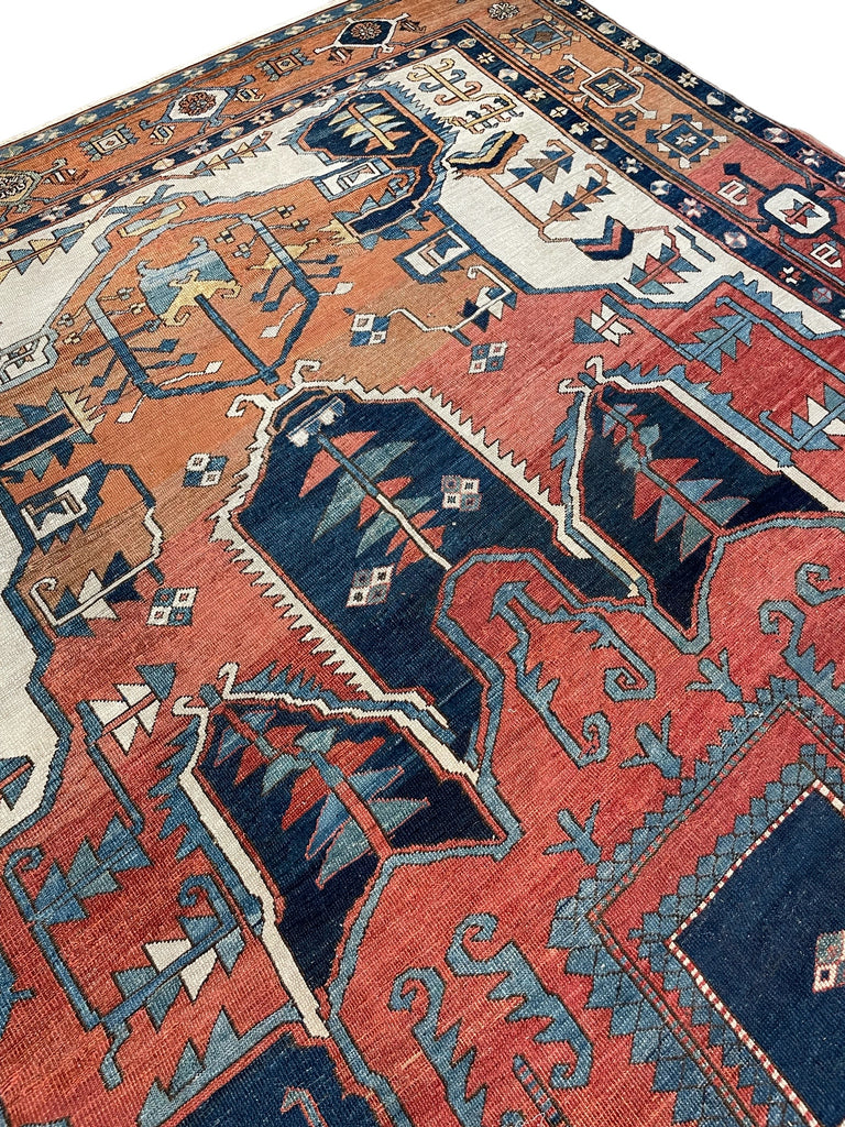 ASTONISHING Antique Persian Serapi 👑 KING of KINGS 👑  | World Class DIAMOND Textile in Terracotta, Sunset-Clay & Indigo | 9.8 x 16