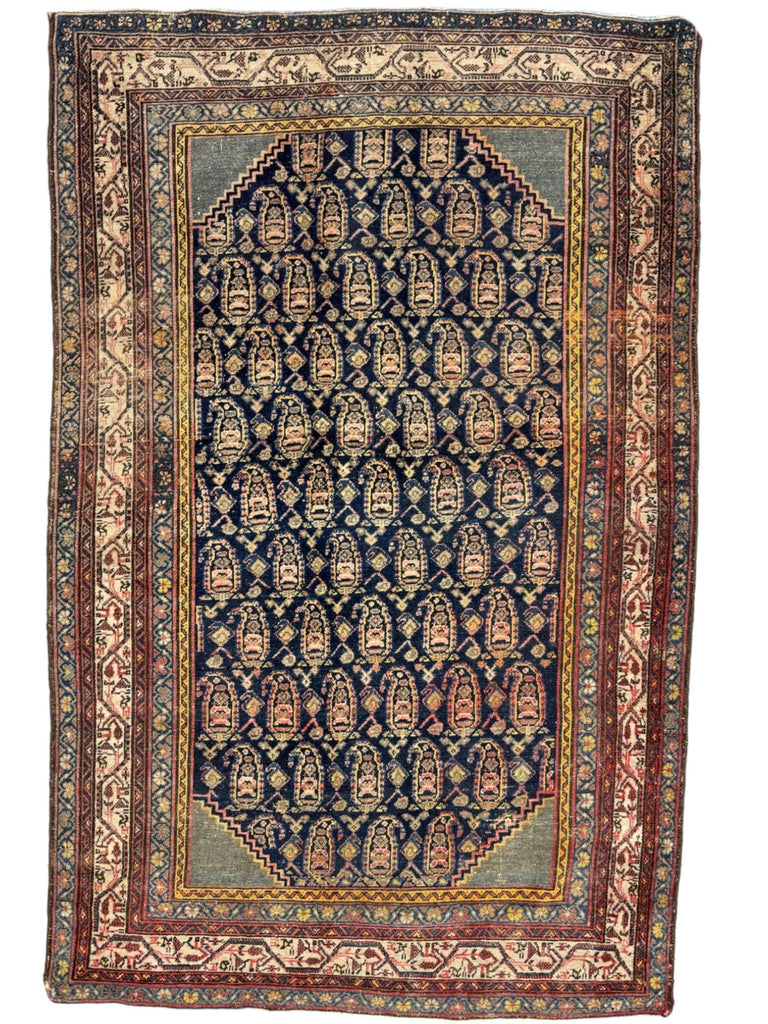 SOLD | RARE BOTEH BEAUTY | Antique Malayer with Soft Saffron, Sage Green, & Moody Indigo | 4.5 x 6.7