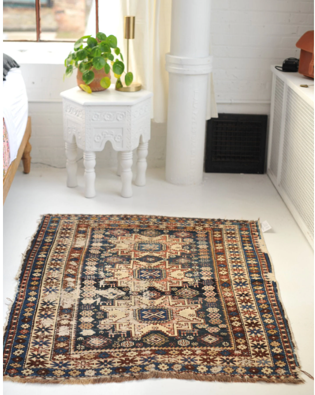 3.9 x 4.8 | Incredible Distressed Antique Caucasian Rug | Caleb