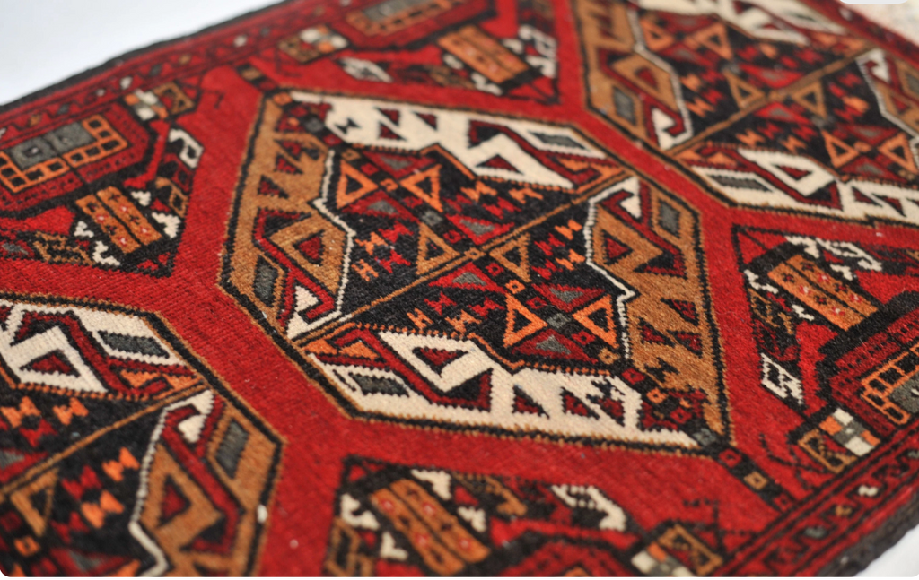 Attractive Small Vintage Rug | Super Handsome Vintage Rug with Red, Black, and Camel | 1.8 x 3.10