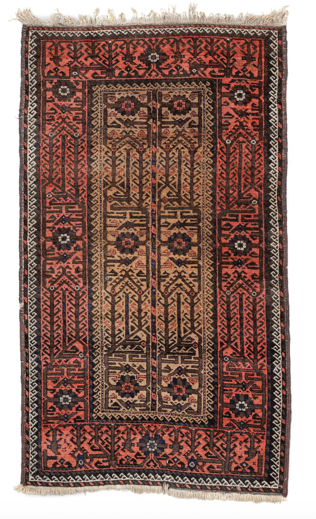 RESERVED FOR ANNALIES RICHMOND DESIGN*** HANDSOME Antique Persian Baluchi | Camel Field, Rust, Indigo, Running Water Border | ~ 3 x 5