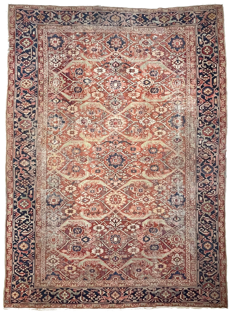 UNIQUE All-Over Antique Persian Mahal Geometric Jagged Flower Pattern | Tons of Variations of Rust, Clay, & Umber with Seafoam | 9.7 x 13