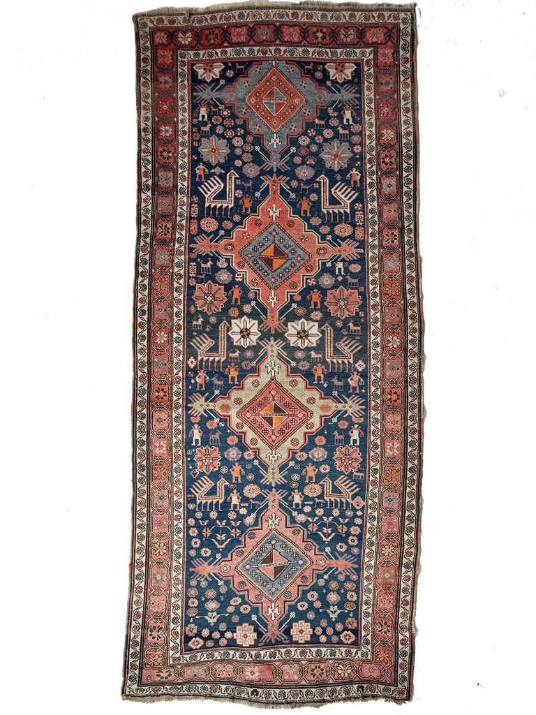 JAW DROPPING Antique Tribal GEM | Symbolic Immortal Peacock Akstafa Design with Blush, Indigo, Seafoam, Tangerine | 3.10 x 9.7