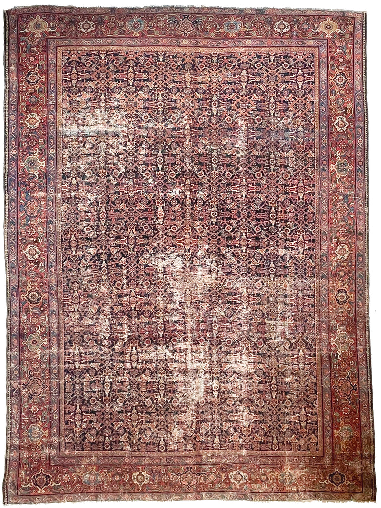 GENUINE ANTIQUE PERSIAN CARPET - Very Moody & Deep Old-World Indigo Feraghan-Mahal with Green, Rust, Honey... | 10 x 13
