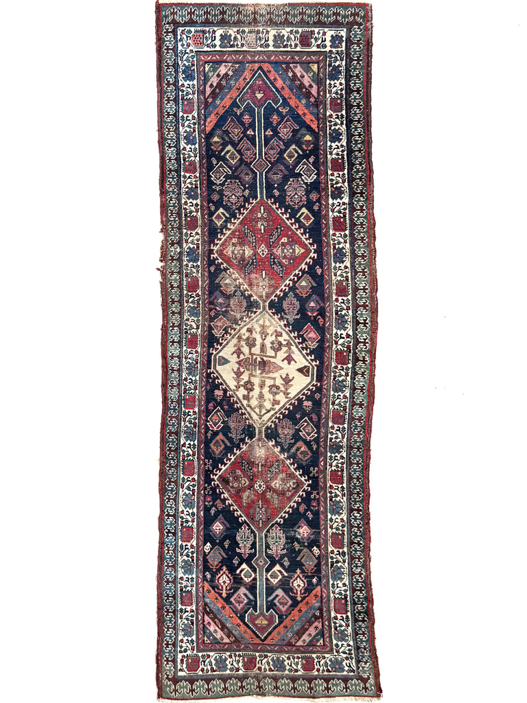 PASTEL Purples, Mauve, Merlot, Tangerine, Tiffany Blues & Kiwi Greens | Narrow Antique Northwest Persian Runner | 2.8 x 9.9