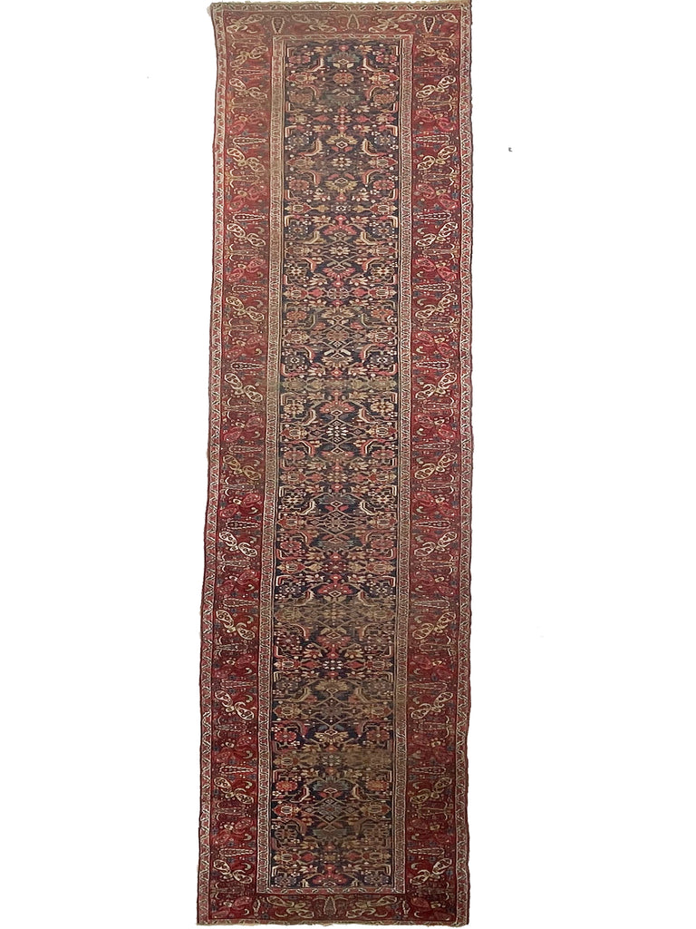 RAW BEAUTY Antique Halvai Bidjar Runner | GORGEOUS Boteh Border with Lime Greens | 3.6 x 17.7