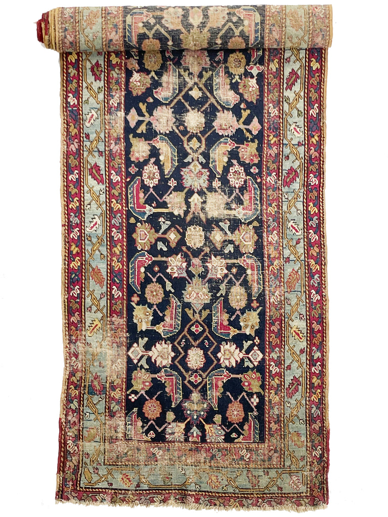 JAW-DROPPING Gorgeous Antique Caucasian Karabagh Runner | LONG Slate Seafoam, Deep Ink, Indigo, Army Green, Pink & More | 3.6 x 17.5