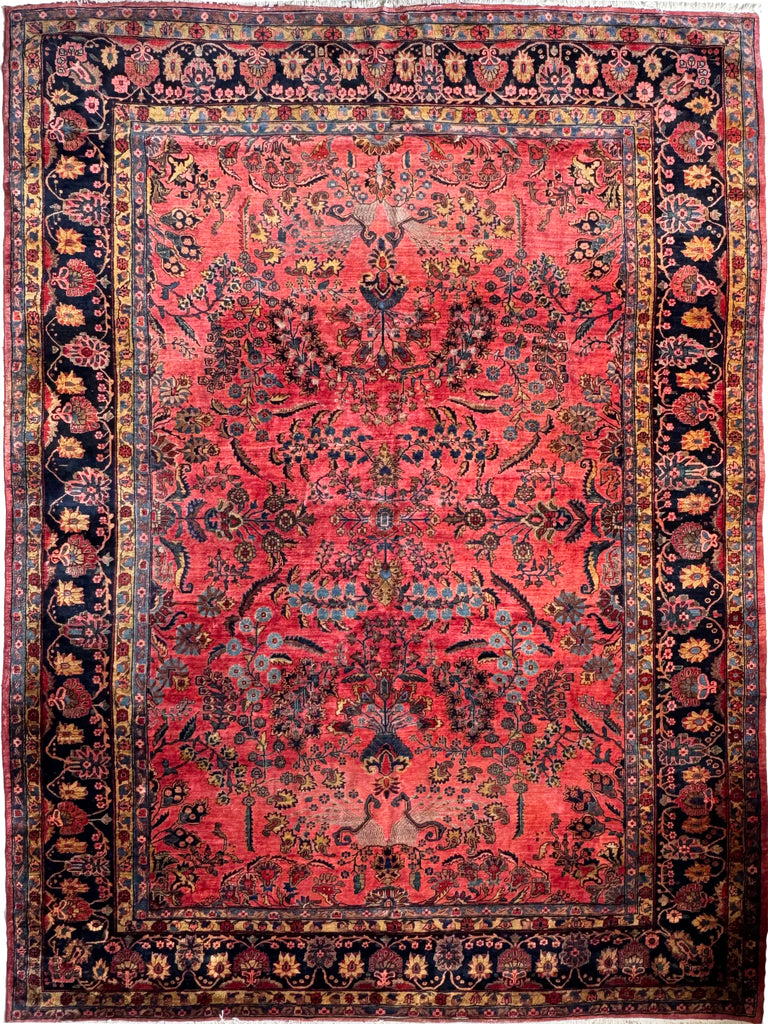 GLOSSY Lanolin-Rich Wool | Large Antique Sarouk Carpet in Beautiful Palette & Design | 10.3 x 14