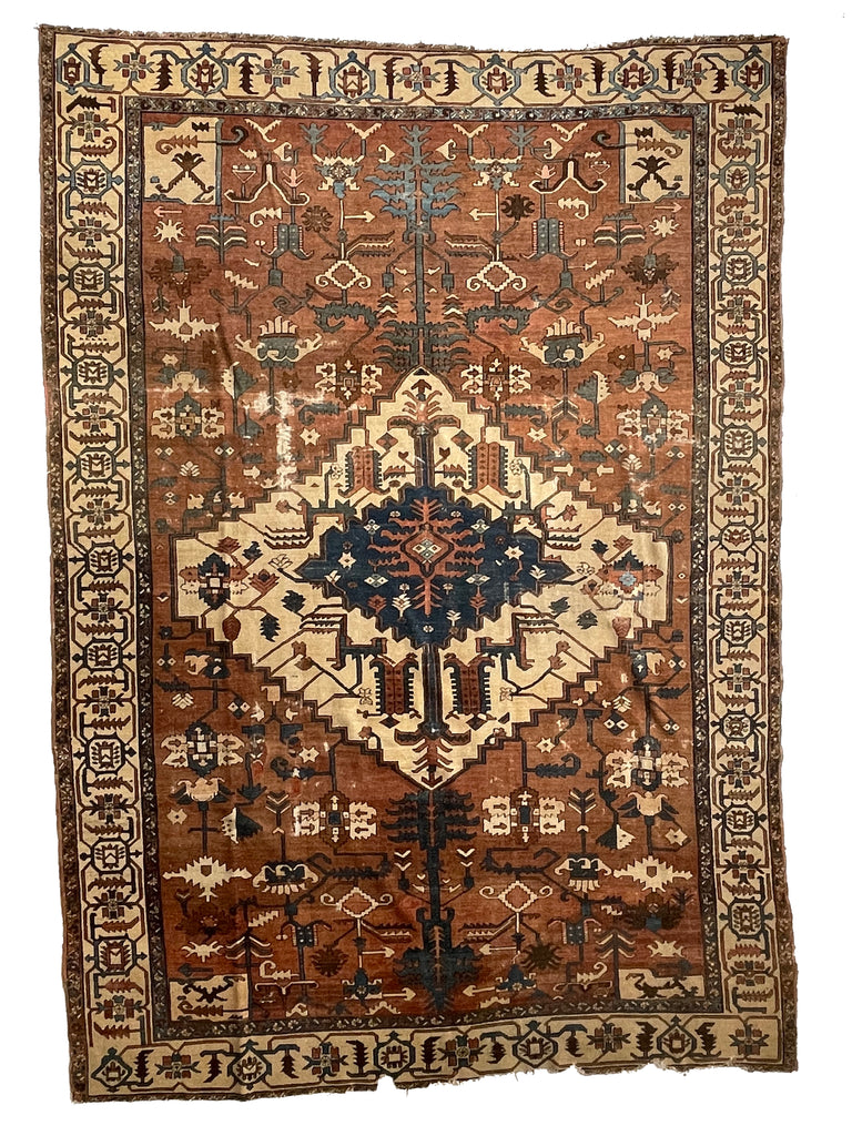 HISTORICAL Antique Bakshayesh Rug | Artistic TRIBAL Beauty with Clay, Umber, Amber hues - True Gem | 9.6 x 13.7