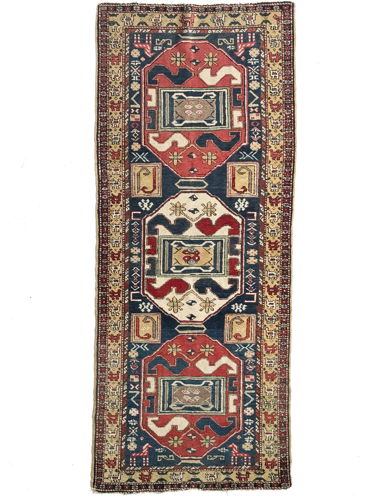 UNIQUE Caucasian Design but Woven in the Northwest Heriz/Meshkin Region with Village Dogs of Protection! 3.6 x 8.7