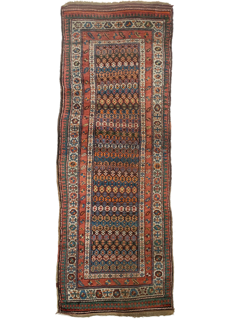COLORFUL Kurdish Antique Runner | Ancient Plush Wool Beautiful Boteh Field | 3.5 x 10.3