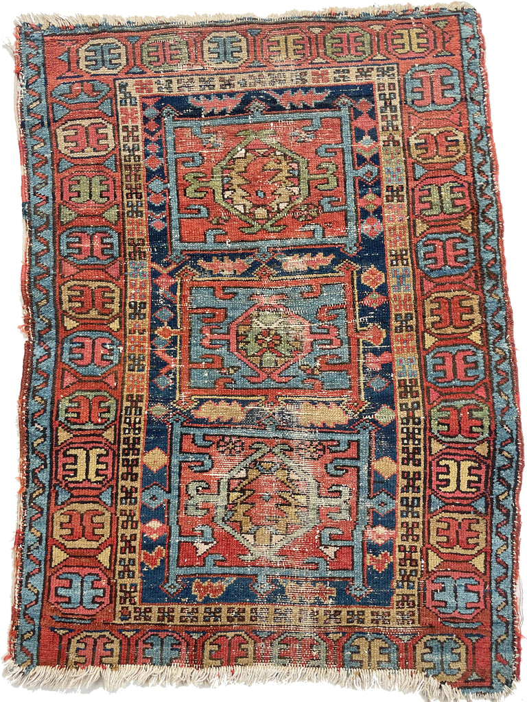 FUNKY Boxed Tri-Medallion Antique Persian Northwest Karaja | Lovely Muted Dyes | 3.1 x 4.2