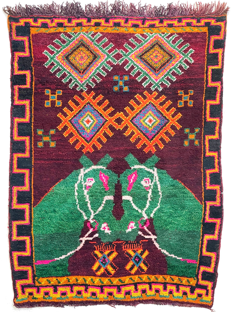 CHARMING Moroccan SISTER HORSE RUG | Vivid Enchanting Colors with Plush Wool Pile | 4 x 6