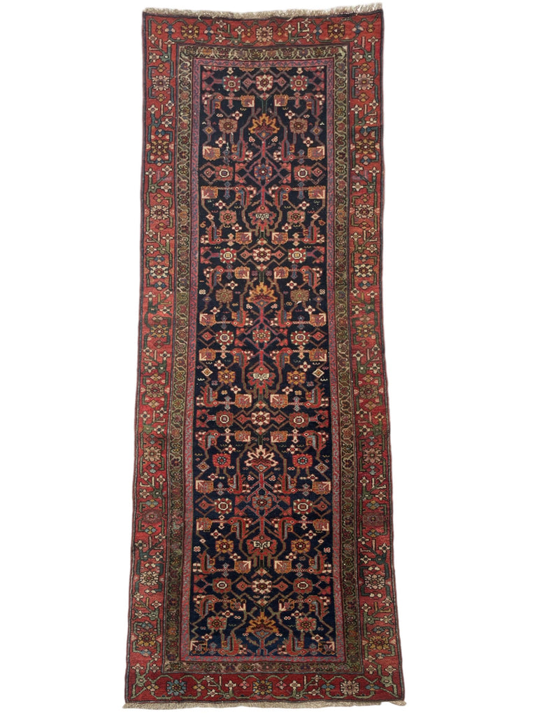 UNUSUALLY EXOTIC Antique NW Persian Runner | Many Blues, Green & Saffrons! | 3.4 x 9.2