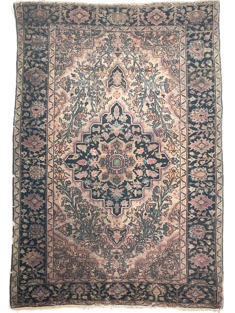 SOLD | GORGEOUS Antique Ferahan Sarouk | Aubergine Purple, Lilac, Plum, Melon, Peacock Blues | 3.5 x 4.11
