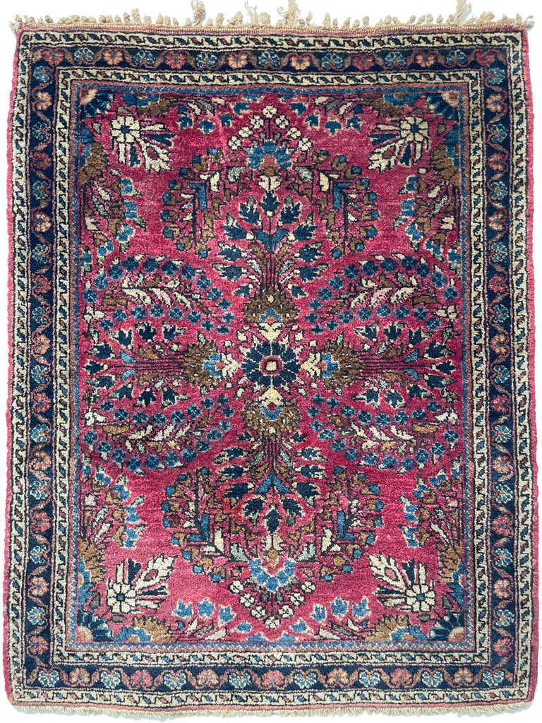 SOLD | GLOSSY WOOL Arabesque Antique Sarouk | Merlot & Pomegranate | 2 x 2.6