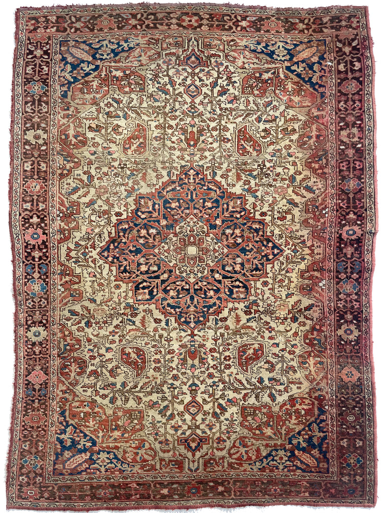 SUPER Fine Antique Ferahan Sarouk | Soft Rust, Beige, Mellow Blues, Walnut | 4.4 x 6.4