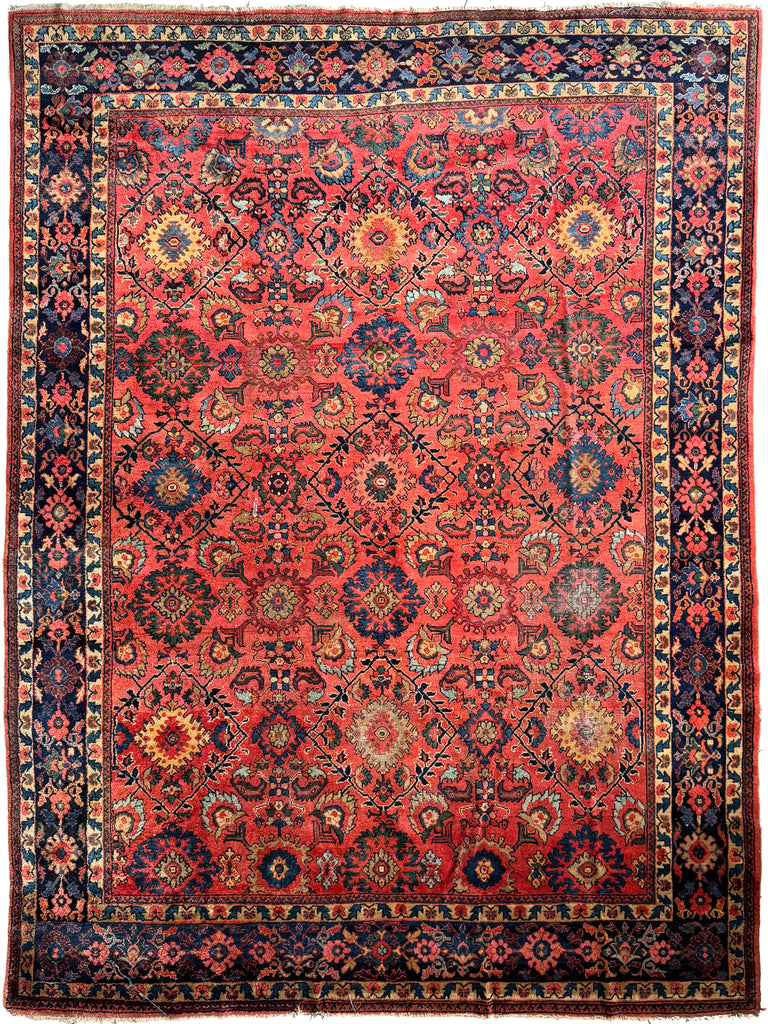 Coming Soon... DEEP Coral Watermelon Super Fine Antique Mahal | Aubergine, Lime Green, Camel, More | 9 x 12.2