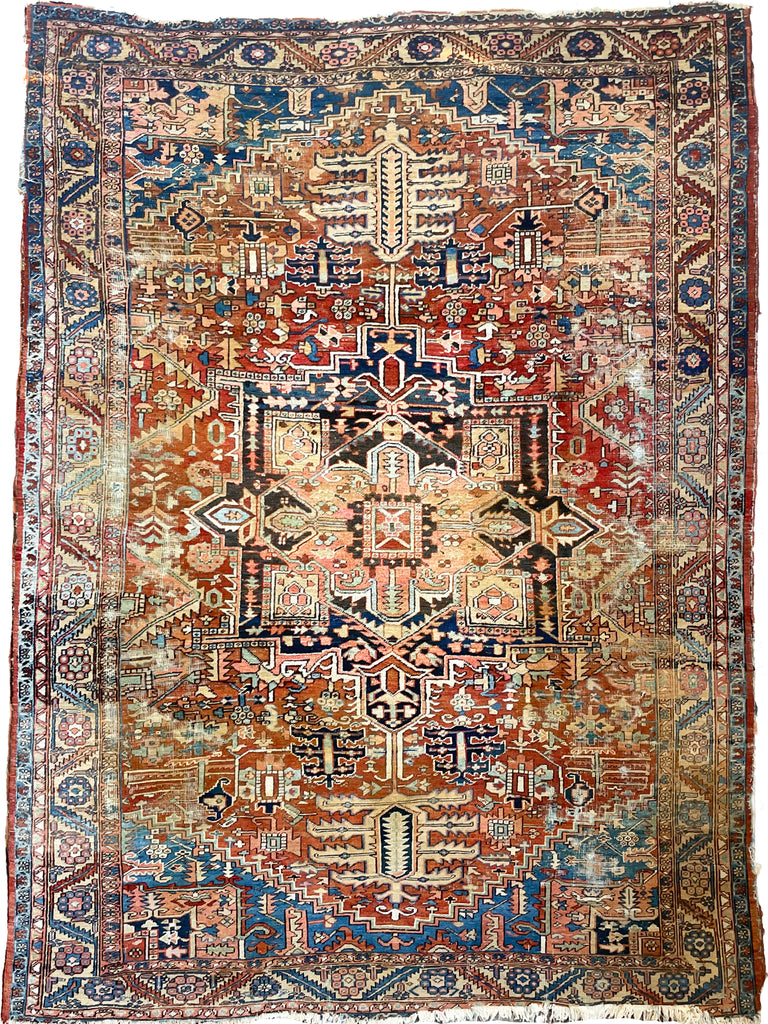 BEING RESTORED - WILL BE AVAILABLE IN 2024*** ECLECTIC & Funky Antique Heriz Rug | Fantastic Personality & Colors, C. 1910-20's | 9 x 12