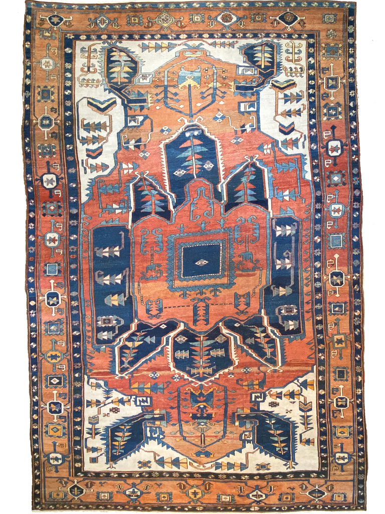 ASTONISHING Antique Persian Serapi 👑 KING of KINGS 👑  | World Class DIAMOND Textile in Terracotta, Sunset-Clay & Indigo | 9.8 x 16
