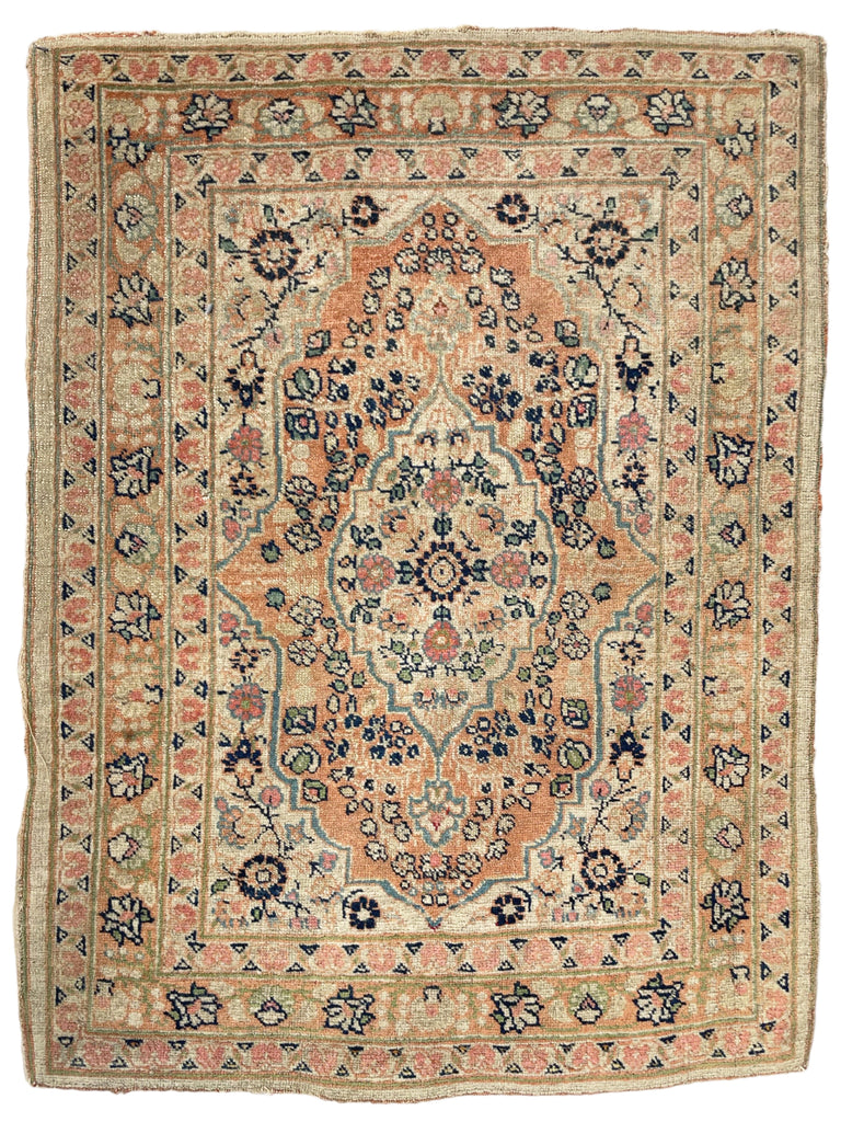 CANTALOUP & TAUPE Antique Haji Jalili Tabriz Rug Mat | 2 x 2.5