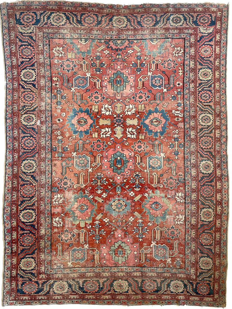 MARVELOUS "Harshang" Heriz | Muted Organic Dyes in Rare Design | 10.3 x 12.9