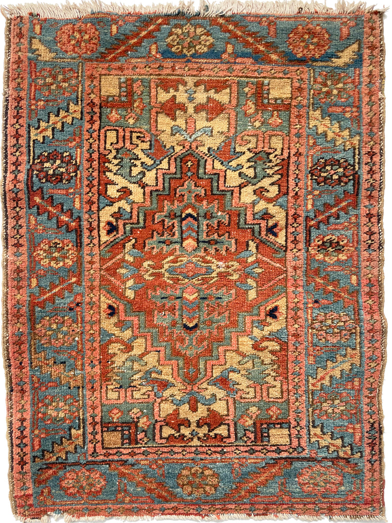 SOLD | SPECTACULAR Antique Bakshayesh-Heriz Scatter Rug | Illuminating Blue & Camel | 2.8 x 4