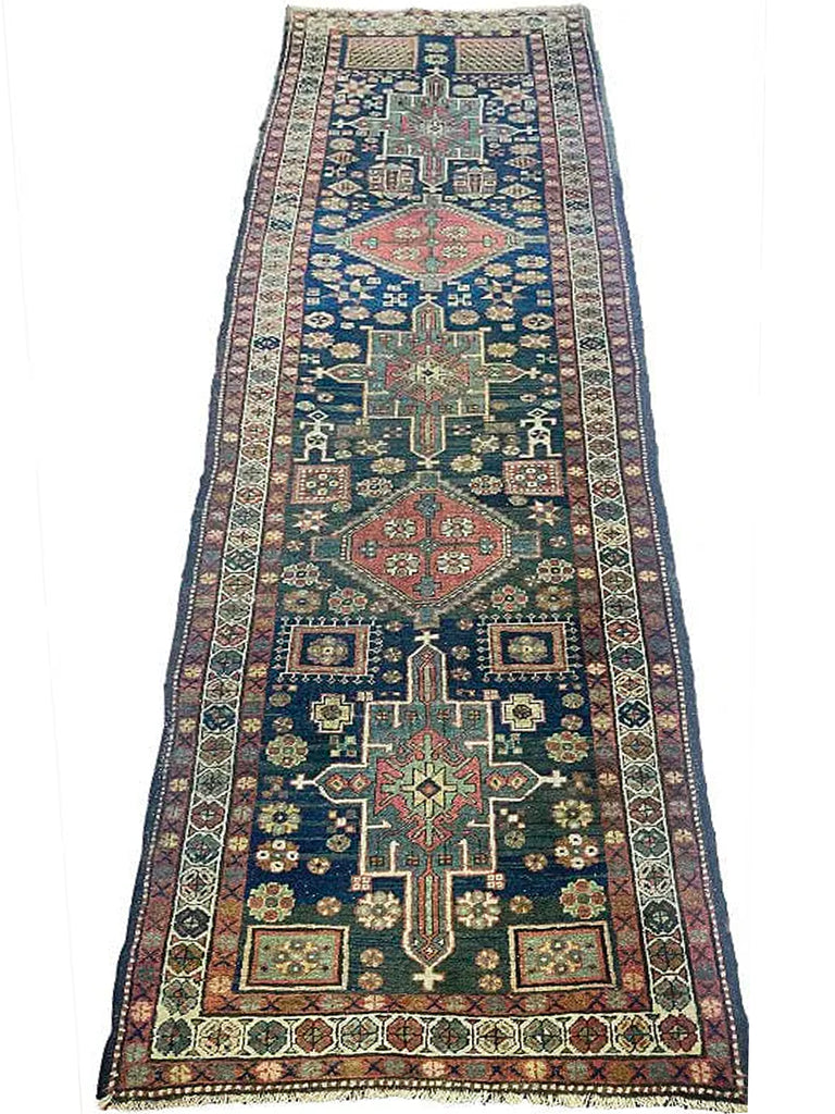 SOLD | JAW-DROPPING Vintage Heriz Runner | Muted Navy, Soft Jade, Subdued Rust | ~ 3 x 10