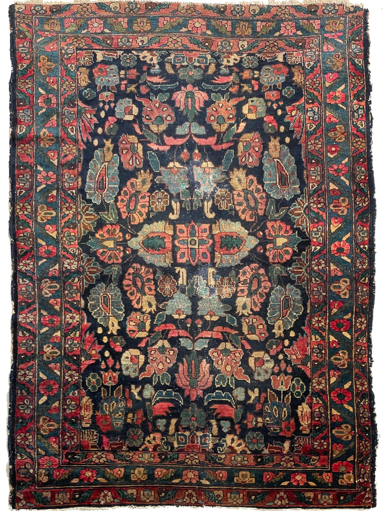 BRILLIANT FLOOR JEWELRY Antique Persian Rug | Amazing Dyes Large Scalloped Flora | 4.4 x 6.6