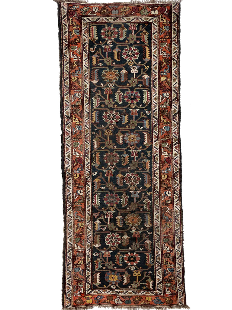 ATTRACTIVE Antique Northwest Persian Runner | Army, Sage, Lime Green with Terracotta & Lemon | 3.6 x 9.10
