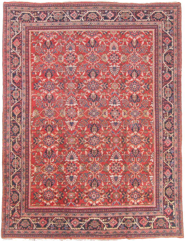 DECORATIVE Large Antique Persian Mahal Rug | Scalloped Shaped Colorful Motifs in All-Over Design | 10.8 x 14.1