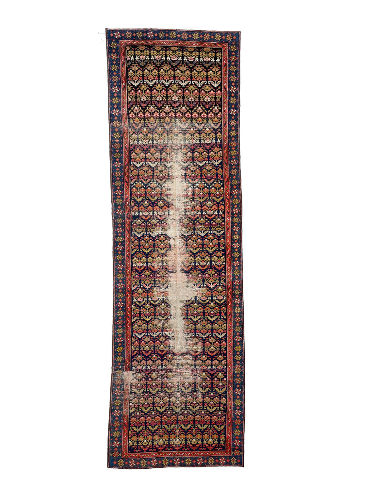 Lovely Antique Runner | All-Over Botanical Lattice Garden Design | 3.4 x 10.10