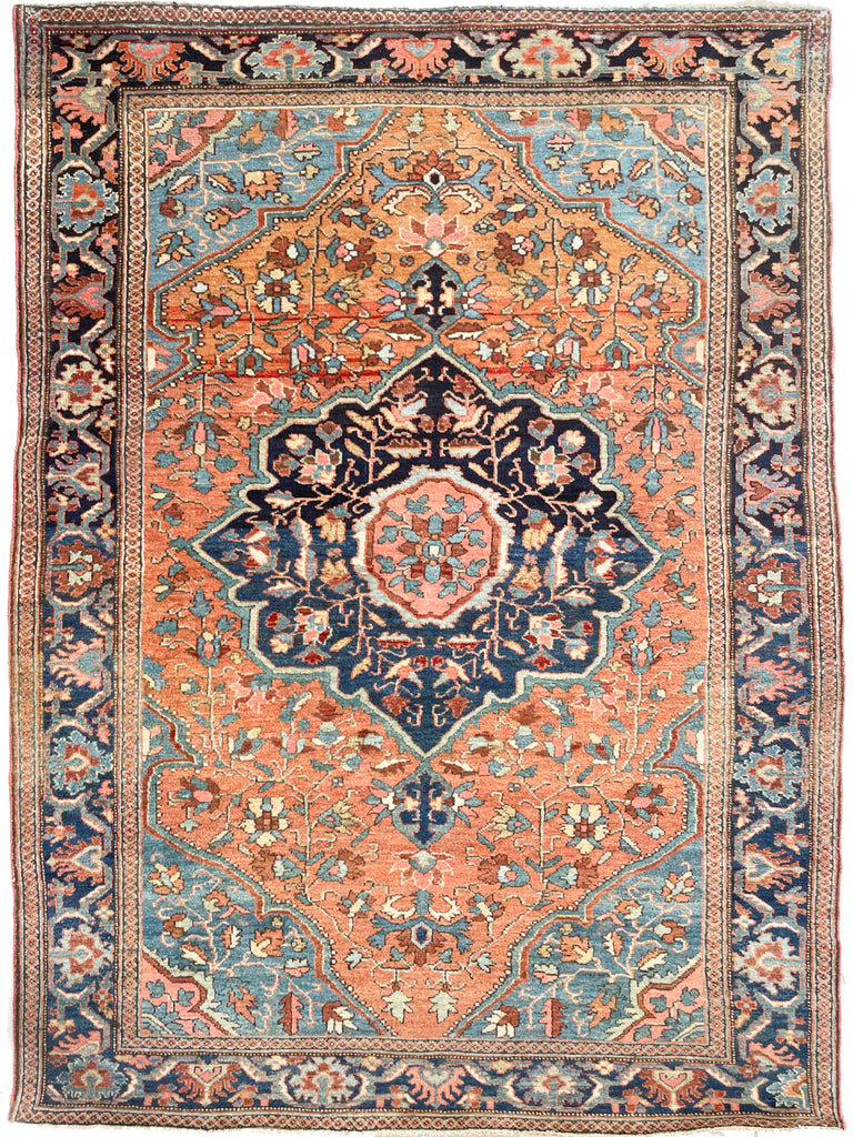 SOLD | SENSATIONAL Antique Rug | Fine Ferahan-Malayer Terracotta, Ice & Greens | 4.3 x 6.4