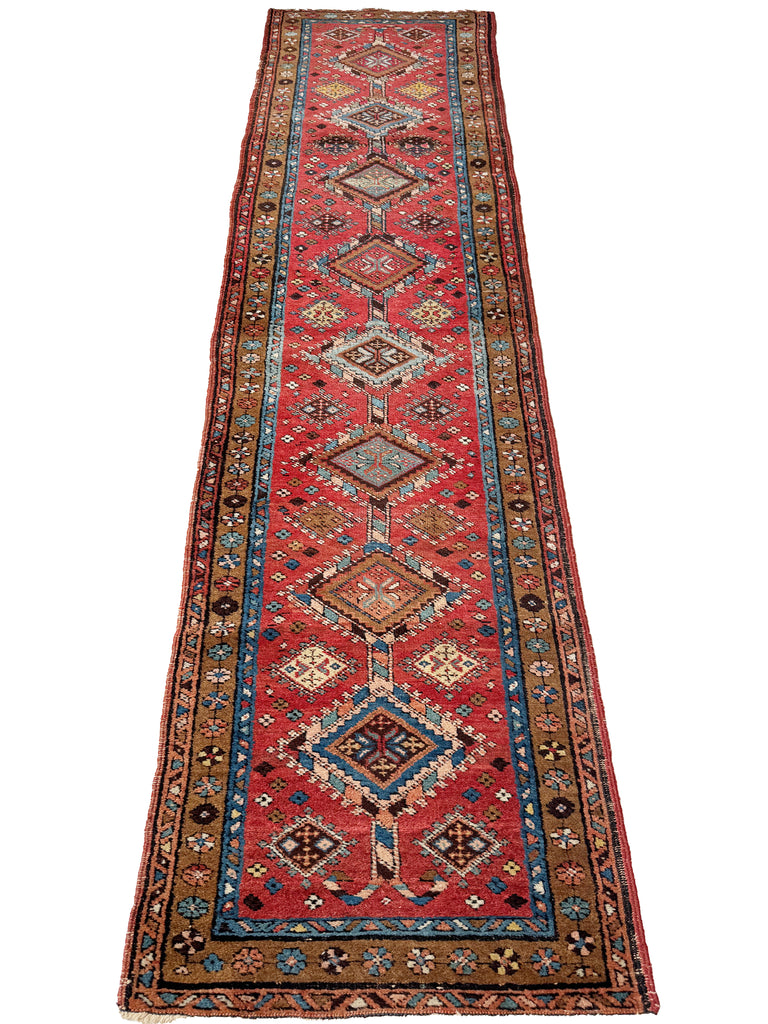 SKINNY Antique Northwest Persian Heriz Runner!! WOW, Mint condition as well | Camel, Rust, Blue | 2.2 x 9