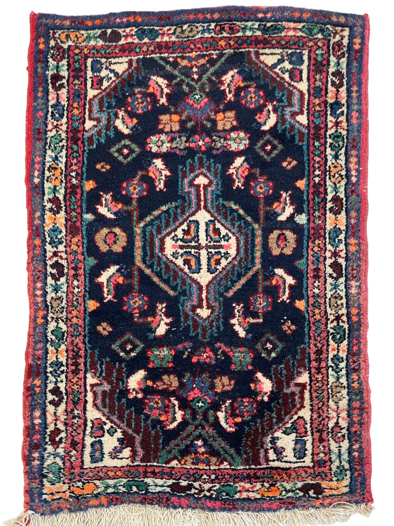 BEAUTIFUL Full Pile Vintage Navy Tribal Rug Mat | 2 x 3