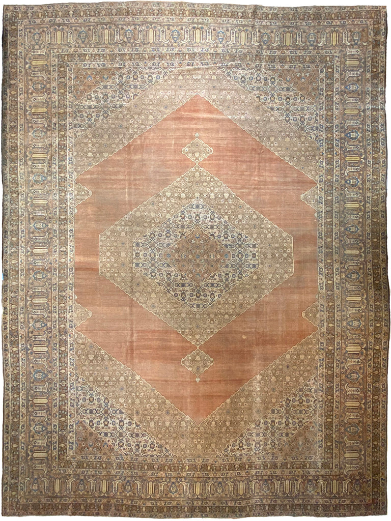 EXTRAORDINARY Palatial Antique Persian Hajijalili Tabriz | Timeless with Soft Aged Hues of Rust, Slate, Taupe, Indigo | 12 x 17