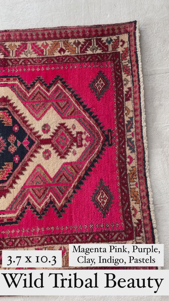 MAGENTA Pink, Copper, Indigo, Purple & More | Vintage Persian Runner | 3.7 x 10.3