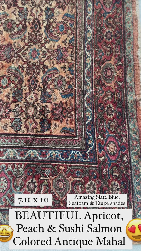 RESERVED FOR PHOTOSHOOT*** BEAUTIFUL Apricot & Ice Blue Antique Mahal | Unique Color with Nice Plush Wool | 8 x 10