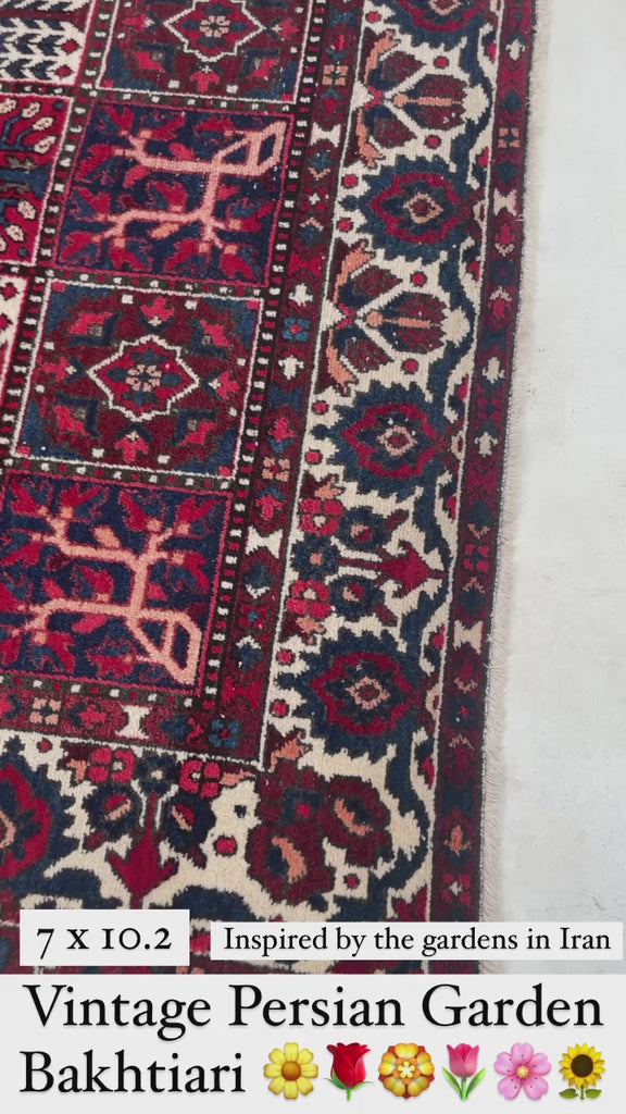 ICONIC Vintage Persian Bakhtiari "Garden Design" aka "4 Seasons Rug" | 7 x 10.2